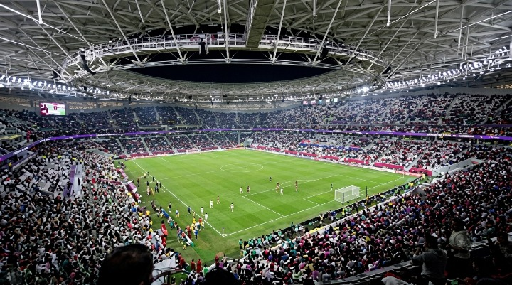 Crowded stadium during football match