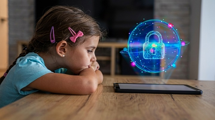 Girl looking at digital padlock
