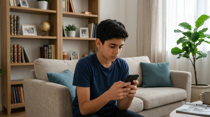 Boy using his smartphone
