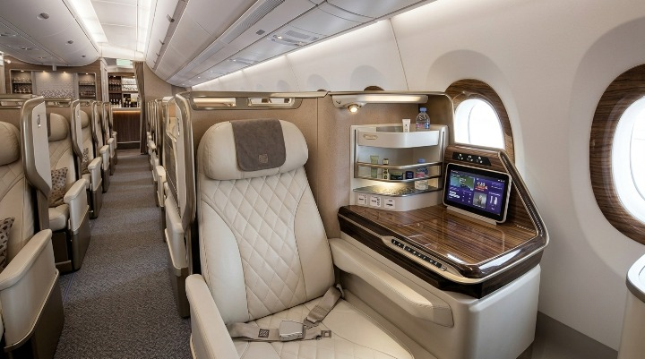 Empty luxury airplane cabin seat