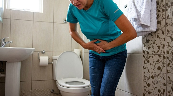 Woman holding painful stomach