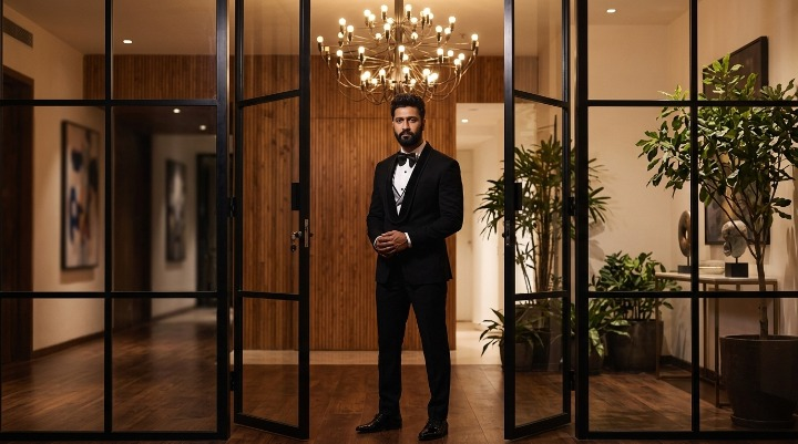 Vicky Kaushal Picture in black pent and coat