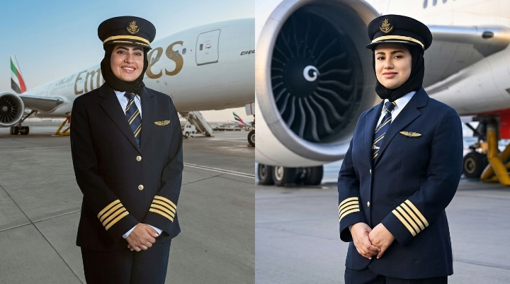 2 Emirati Women Pilots standing on ground